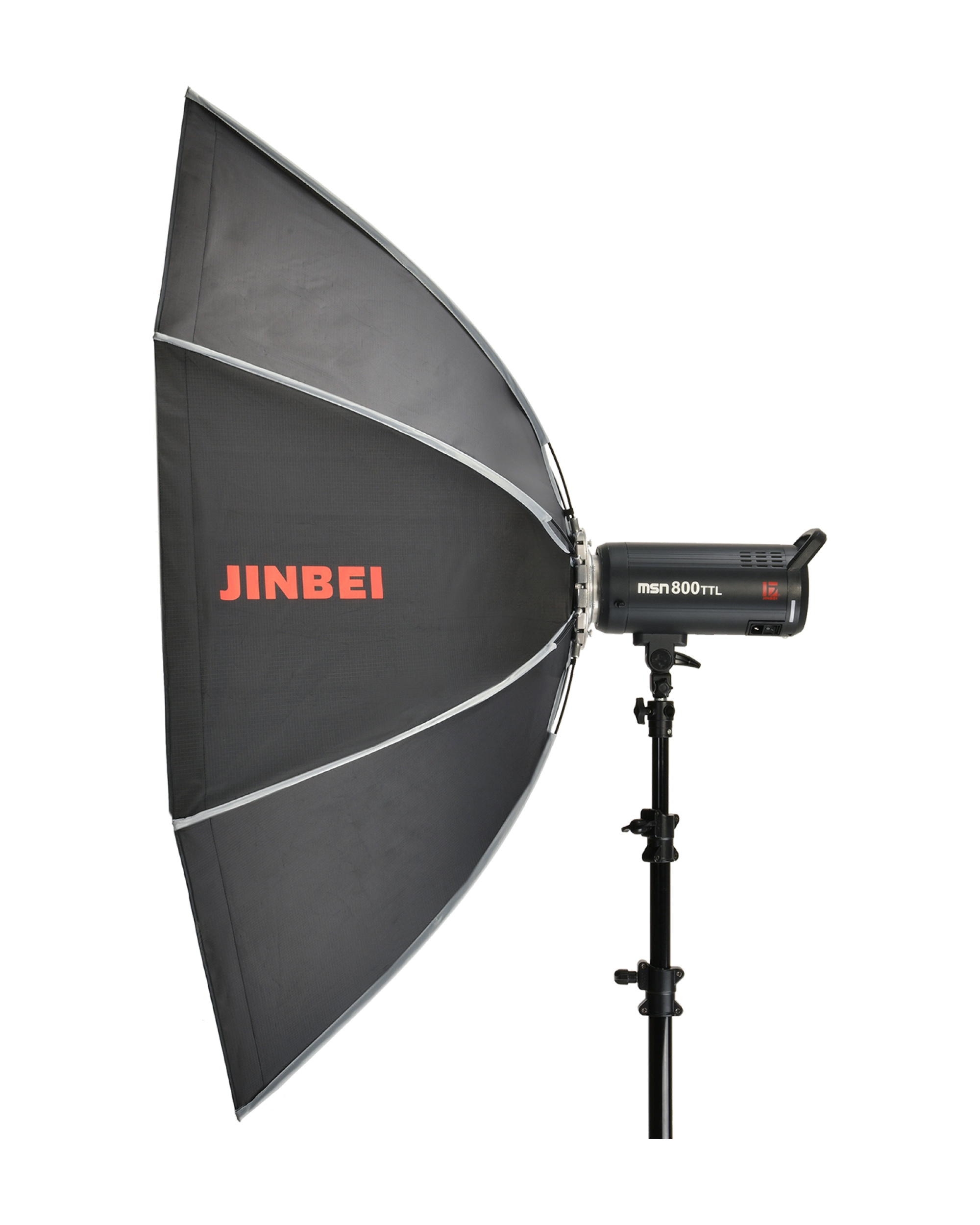Jinbei KE Quickly Open Octabox 150 cm, Octabox an Studioblitz, Seitenansicht